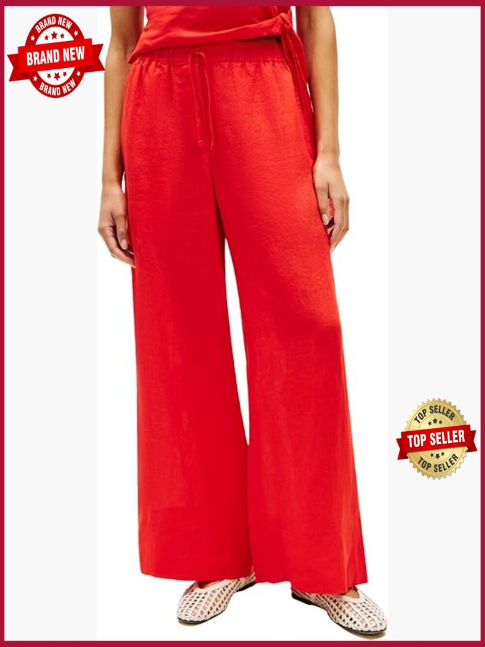 Wide Leg Linen Pants with Pockets Relaxed Fit High Rise